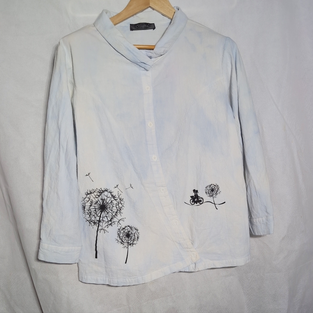 O-nelue Dandelion Sz L Asymmetrical Blouse Mottled Blue